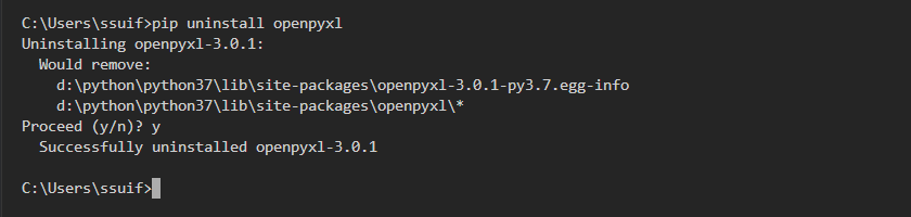 uninstall openpyxl